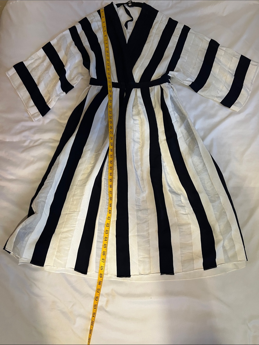 ADAM LIPPES Collective Dress Navy Stripe Kimono Sleeve Double V Pockets Size 14 - Picture 6 of 17